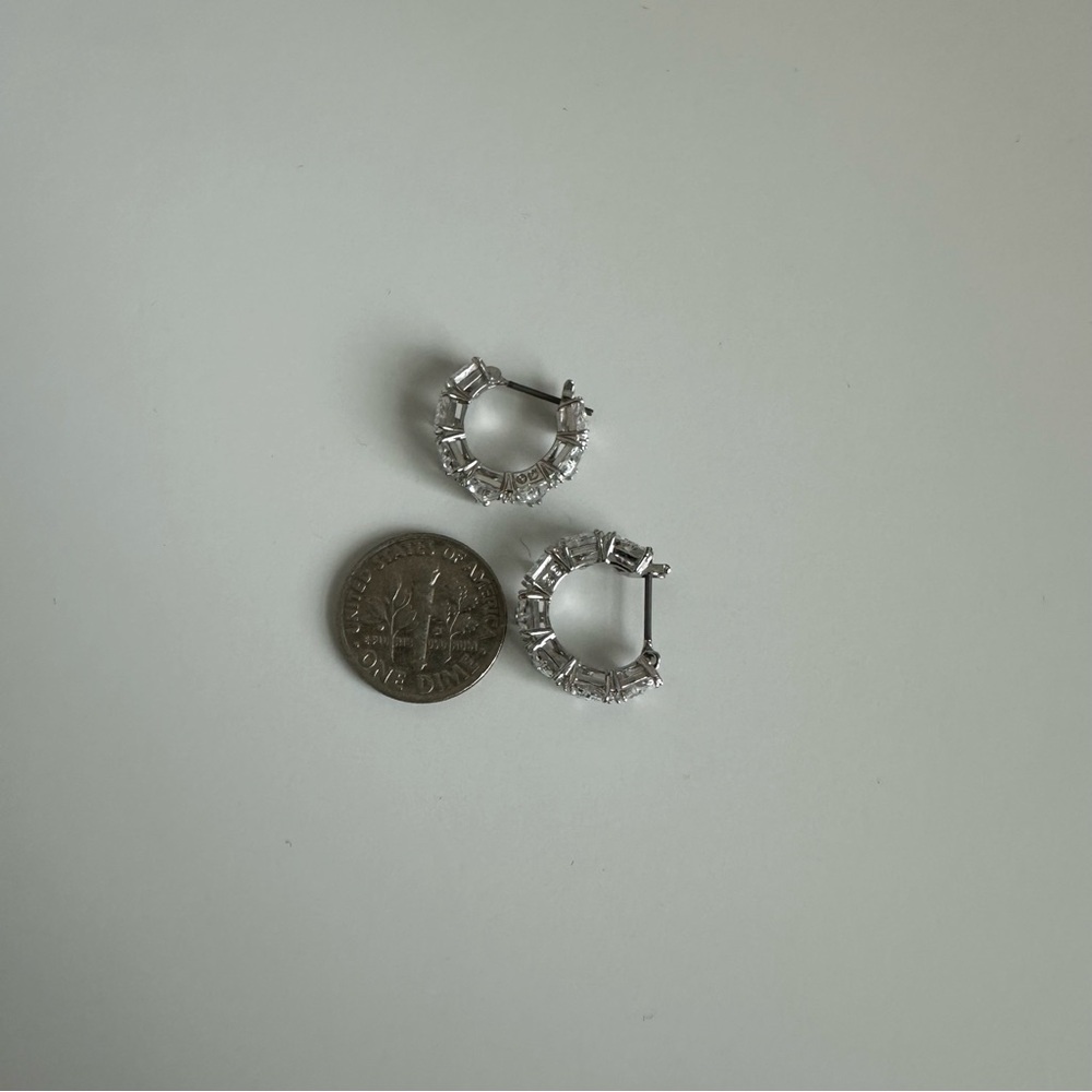 Swavorski Matrix Hoop Earrings White Rhodium Plated Diamond Mini Small Hoop Tiny - Picture 15 of 15